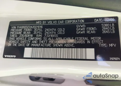 2010 Volvo Xc60 T6/T6 R-Design z USA, uszkodzony, nr VIN YV4992DZ2A2021016